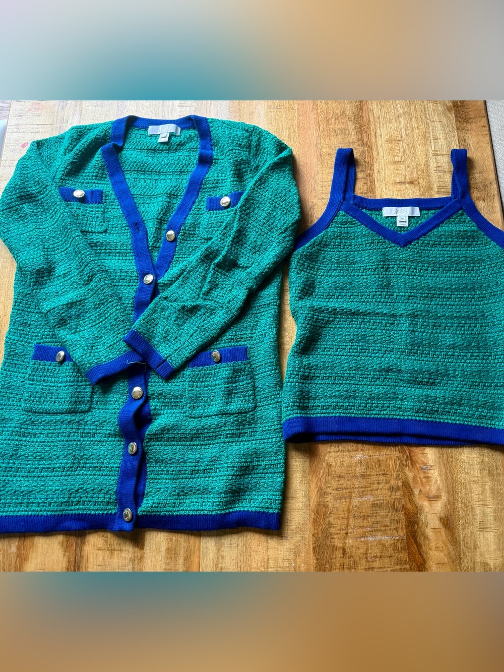 Lilly Pulitzer Green Knit Tank Top & Cardigan Set with Blue Trim